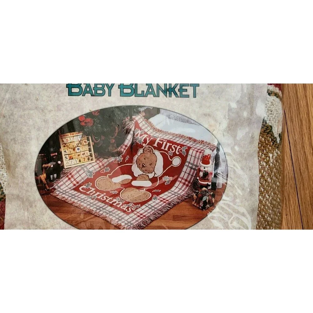 Vintage Beacon “My First Christmas” Blanket Triple Layer Woven Jacquard 36x48